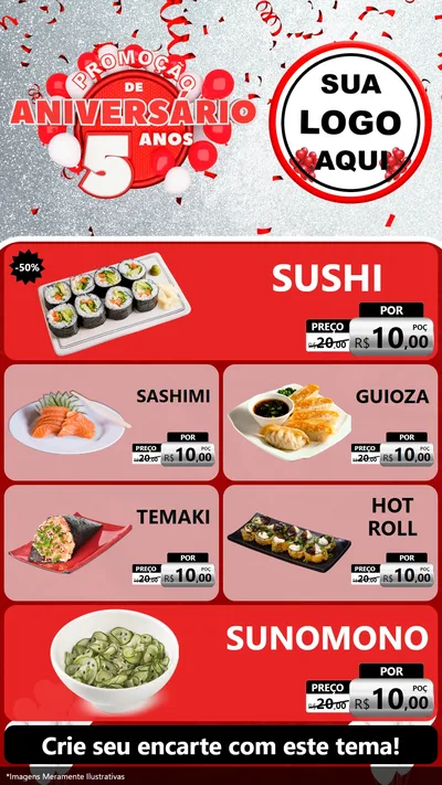 Modelo de TV para TV Vertical com o tema Promoção de Aniversário - 5 Anos para Comida japonesa