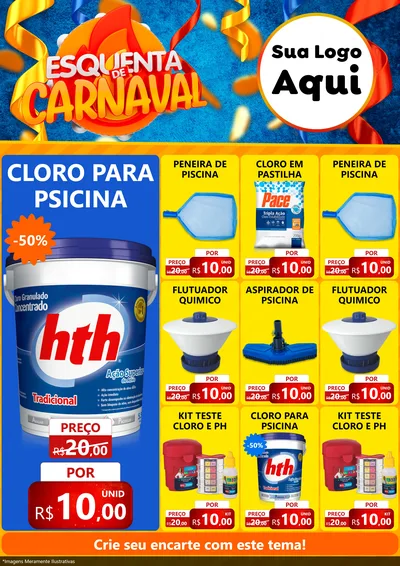 Modelo de Encarte para Encarte A4 Vertical com o tema Esquenta de Carnaval para Produtos para Piscina