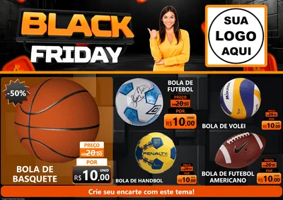 Modelo de Encarte para Encarte A4 Horizontal com o tema Black Friday para Artigos Esportivos