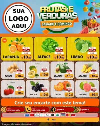 Modelo de Rede Social para Feed Instagram com o tema Frutas e Verduras Sábado e Domingo para Hortifrúti