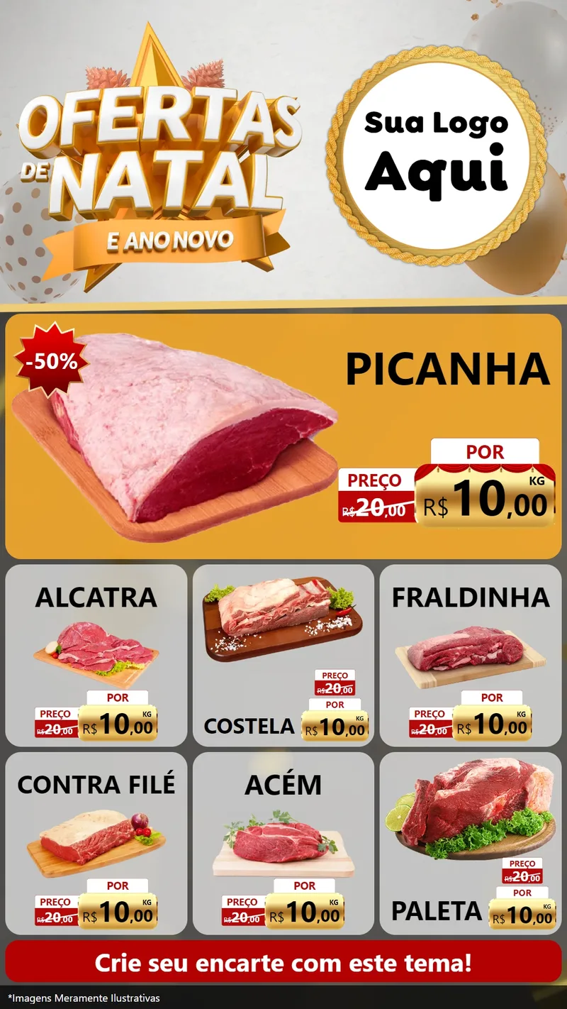 Modelo de Rede Social para Stories com o tema Ofertas De Natal E Ano Novo para Açougue