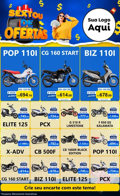Modelo de Encarte para Encarte Grande com o tema Sextou de Ofertas para Concessionaria de Motos