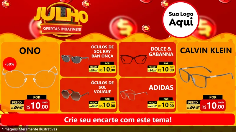 Modelo de TV para TV Horizontal com o tema Julho Ofertas Imbatíveis para Óticas