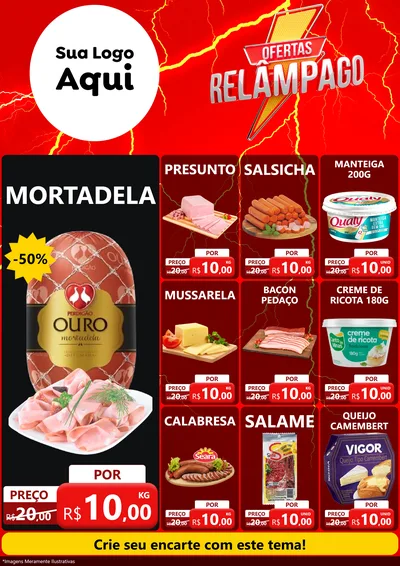 Modelo de Encarte para Encarte A4 Vertical com o tema Ofertas Relâmpago para Frios e Laticínios