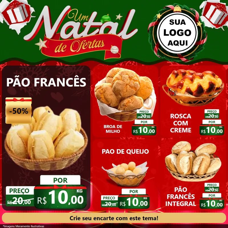 Modelo de Rede Social para Feed Facebook com o tema Um Natal de Ofertas para Padaria