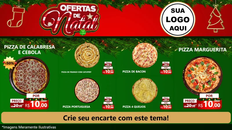 Modelo de TV para TV Horizontal com o tema Ofertas de Natal para Pizzaria