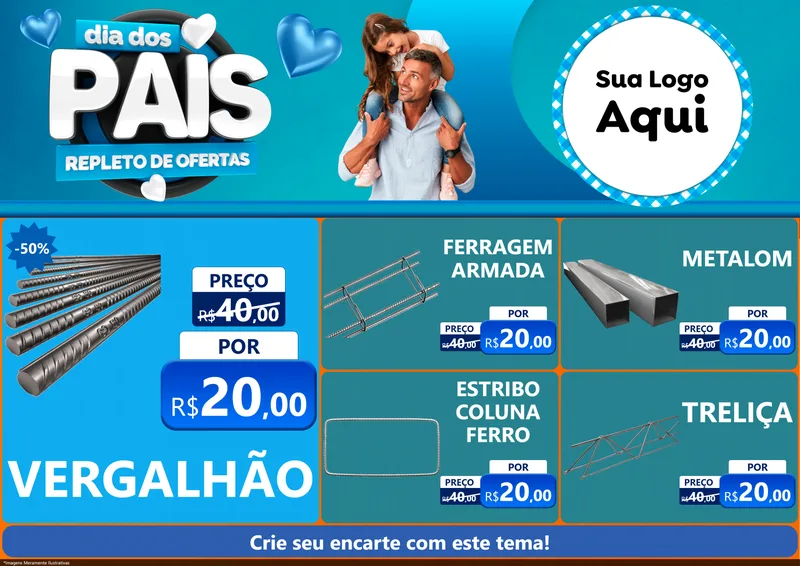 Modelo de Encarte para Encarte A4 Horizontal com o tema Dia Dos Pais Repleto de Ofertas para Ferragens
