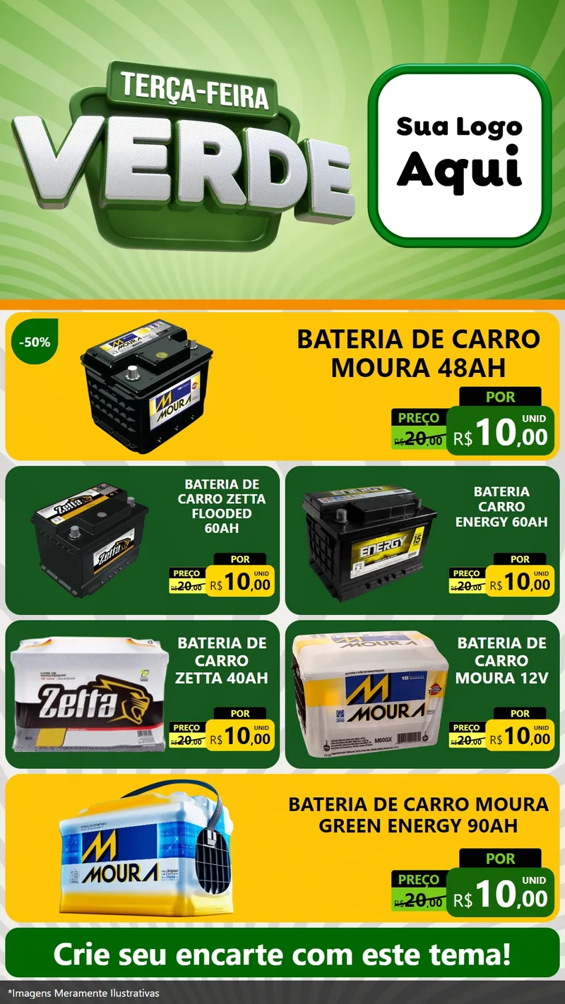 Modelo de TV para TV Vertical com o tema Terça - Feira Verde para Baterias Elétricas