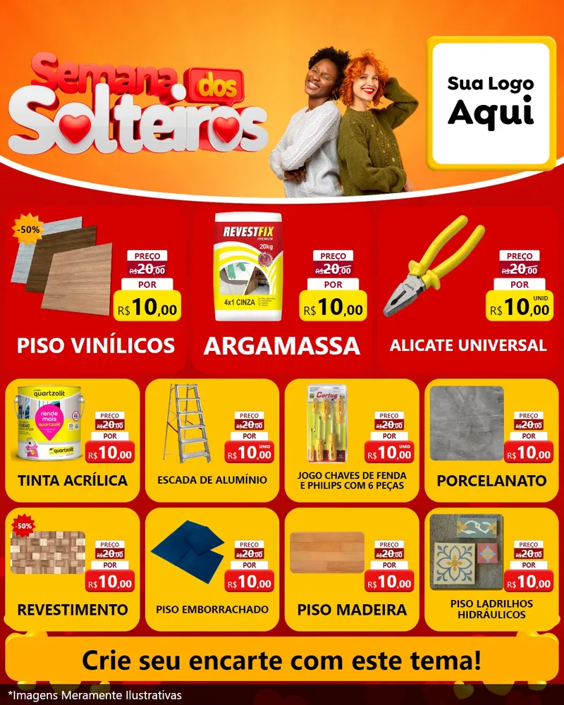 Modelo de Rede Social para Feed Instagram com o tema Semana dos Solteiros para Material para Construção