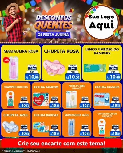 Modelo de Rede Social para Feed Instagram com o tema Descontos Quentes de Festa Junina para Bebês