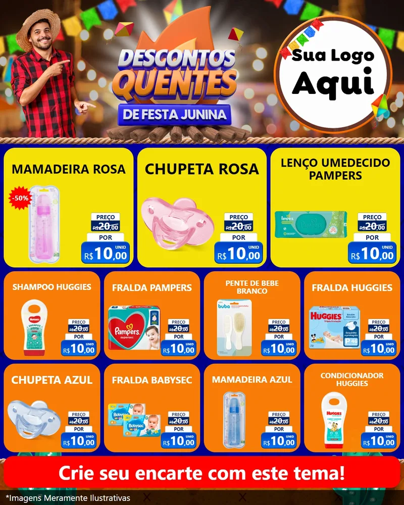 Modelo de Rede Social para Feed Instagram com o tema Descontos Quentes de Festa Junina para Bebês
