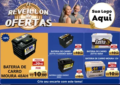 Modelo de Encarte para Encarte A4 Horizontal com o tema Réveillon de Ofertas para Baterias Elétricas