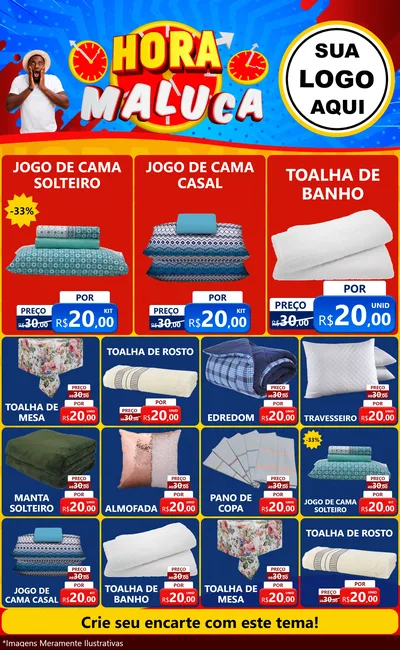 Modelo de Encarte para Encarte Grande com o tema Hora Maluca para Cama, Mesa e Banho