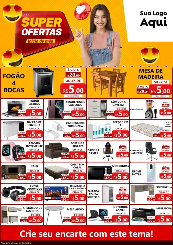 Modelo de Encarte para Encarte A4 Vertical com o tema Super Ofertas Inicio De mês para Móveis e Eletro