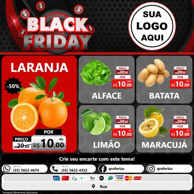 Modelo de Rede Social para Feed Facebook com o tema Black Friday para Hortifrúti