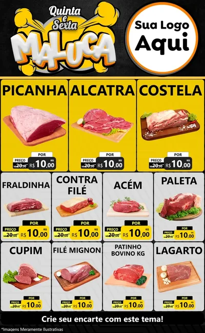 Modelo de Encarte para Encarte Grande com o tema Quinta e Sexta Maluca para Açougue