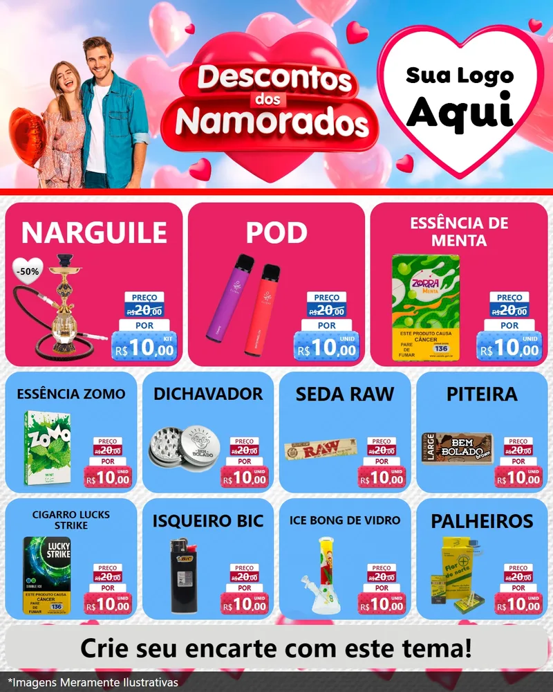 Modelo de Rede Social para Feed Instagram com o tema Descontos dos Namorados para Tabacaria