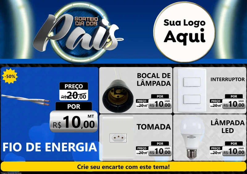 Modelo de Encarte para Encarte A4 Horizontal com o tema Sorteio Dia Dos Pais para Materiais Elétricos