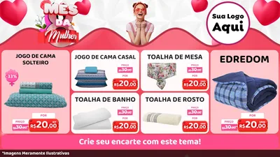 Modelo de TV para TV Horizontal com o tema Mês da Mulher para Cama, Mesa e Banho