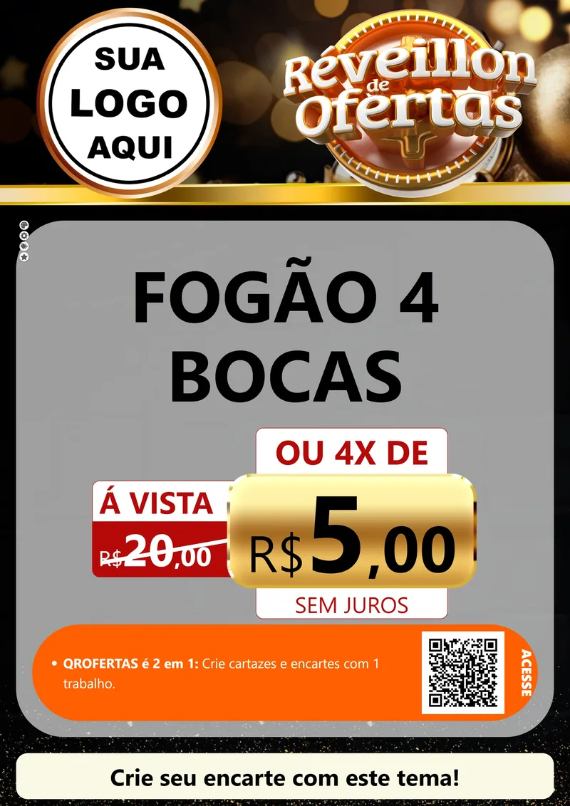 Modelo de Cartaz para Cartaz A4 Vertical com o tema Réveillon de Ofertas para Móveis e Eletro