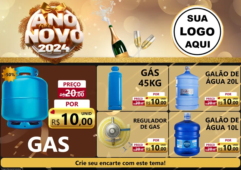 Modelo de Encarte para Encarte A4 Horizontal com o tema Feliz Ano Novo 2027 para Água e gás
