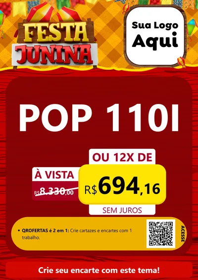 Modelo de Cartaz para Cartaz A4 Vertical com o tema Festa Junina para Concessionaria de Motos