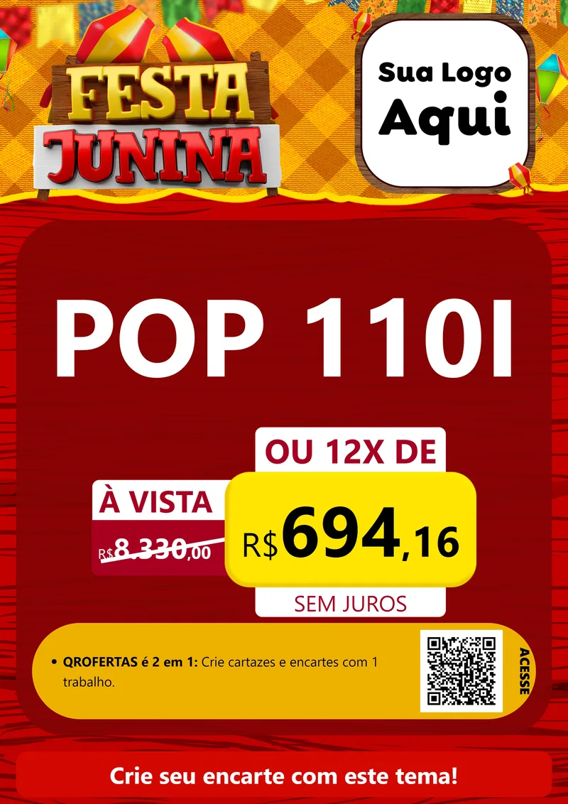 Modelo de Cartaz para Cartaz A4 Vertical com o tema Festa Junina para Concessionaria de Motos