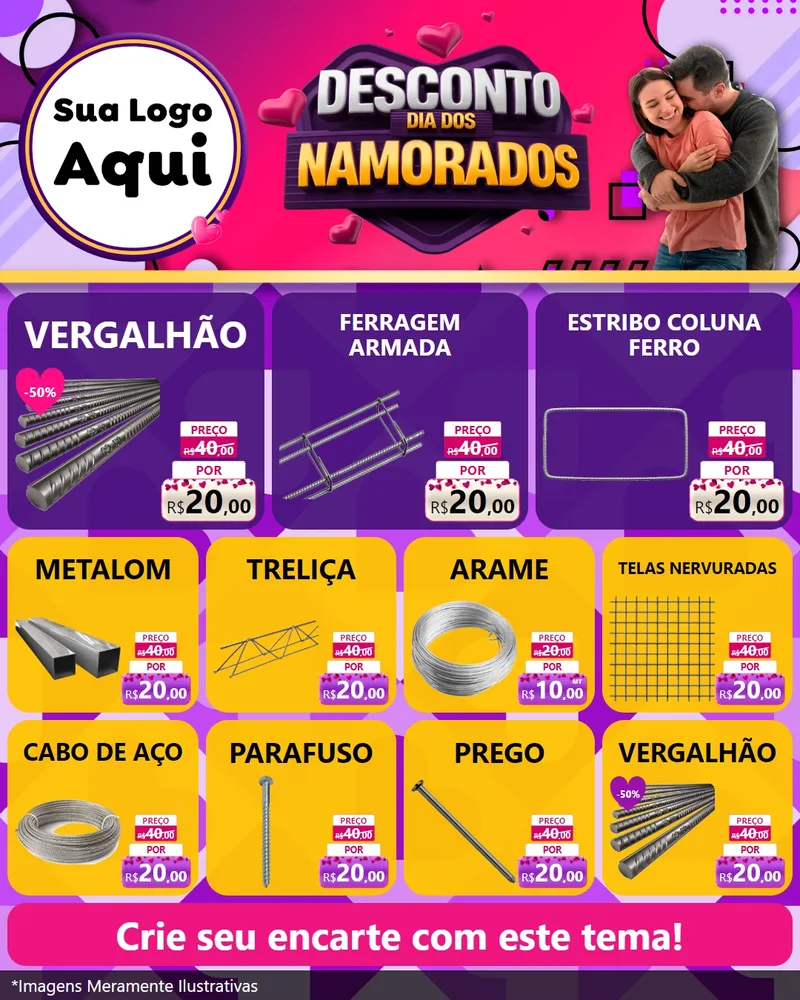 Modelo de Rede Social para Feed Instagram com o tema Desconto Dia dos Namorados para Ferragens