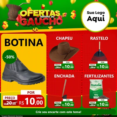 Modelo de Rede Social para Feed Facebook com o tema Ofertas Semana Do Gaúcho para Agropecuária