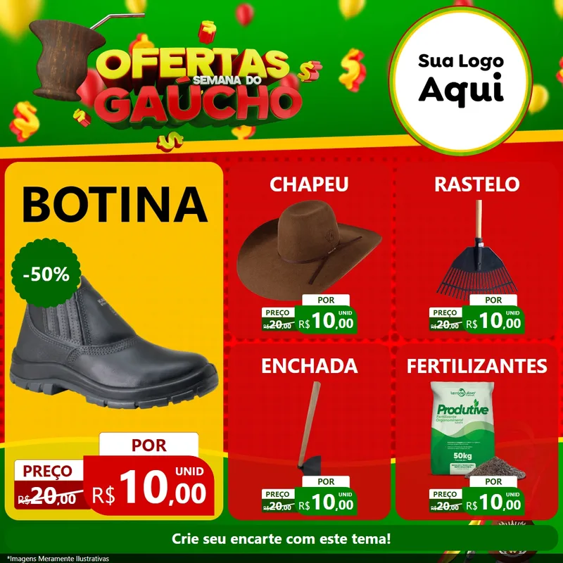 Modelo de Rede Social para Feed Facebook com o tema Ofertas Semana Do Gaúcho para Agropecuária