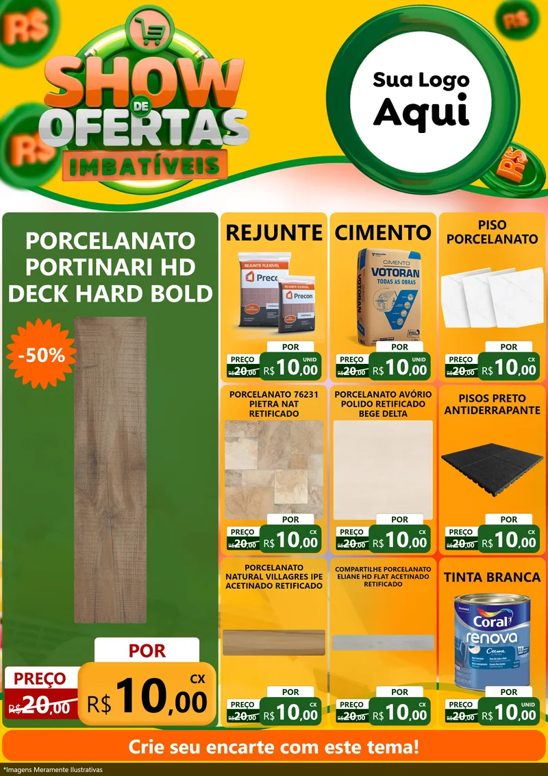 Modelo de Encarte para Encarte A4 Vertical com o tema Show de Ofertas Imbatíveis para Pisos e revestimentos