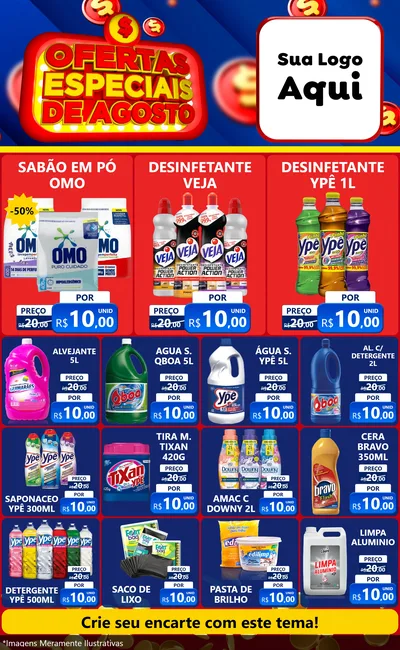 Modelo de Encarte para Encarte Grande com o tema Ofertas Especiais de Agosto para Produtos de Limpeza