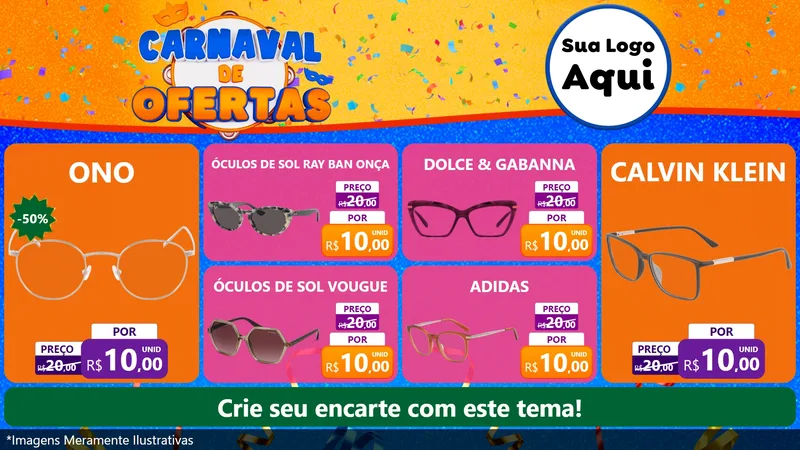 Modelo de TV para TV Horizontal com o tema Carnaval de Ofertas para Óticas