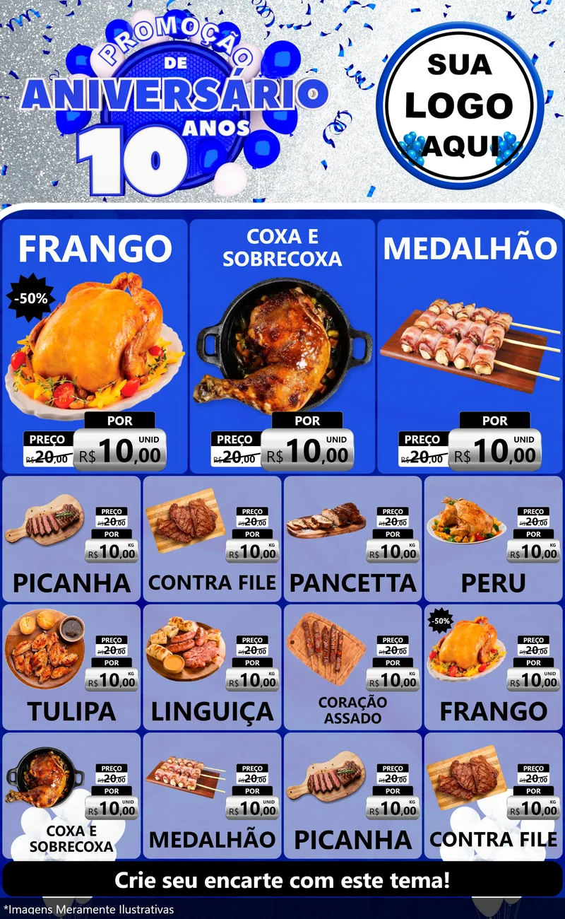 Modelo de Encarte para Encarte Grande com o tema Promoção de Aniversário - 10 Anos para Assados