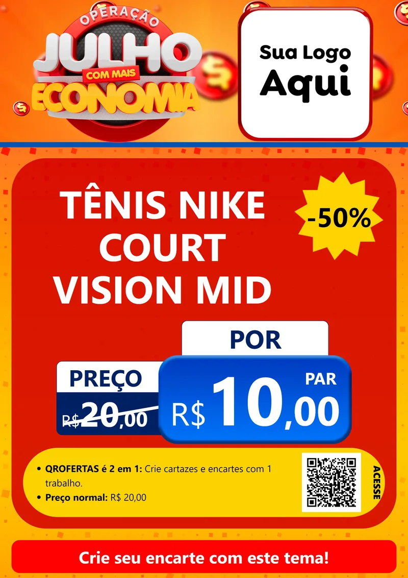 Modelo de Cartaz para Cartaz A4 Vertical com o tema Operação Julho Com Mais Economia para Calçados