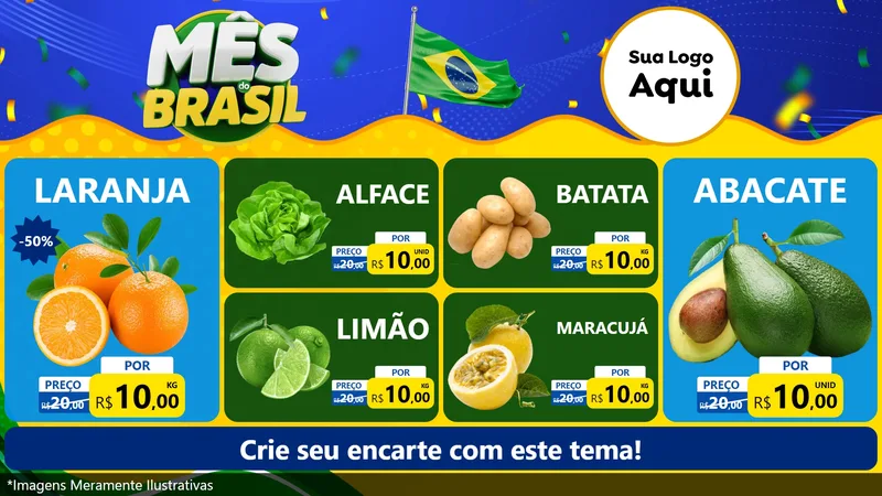Modelo de TV para TV Horizontal com o tema Mês do Brasil para Hortifrúti