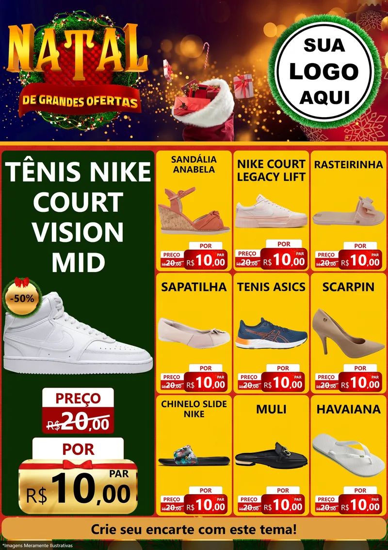Modelo de Encarte para Encarte A4 Vertical com o tema Natal de Grandes Ofertas para Calçados