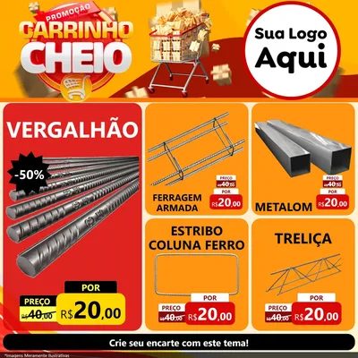Modelo de Rede Social para Feed Facebook com o tema Promoção carrinho cheio para Ferragens