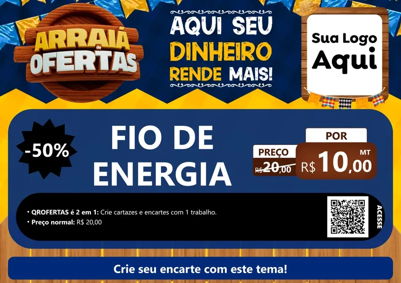 Modelo de Cartaz para Cartaz A4 Horizontal com o tema Arraiá de Ofertas - Junina para Materiais Elétricos