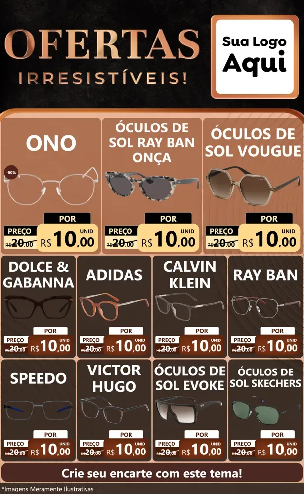 Modelo de Encarte para Encarte Grande com o tema Ofertas Irresistíveis! para Óticas