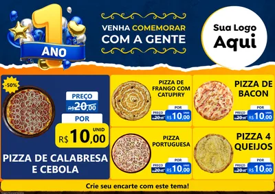 Modelo de Encarte para Encarte A4 Horizontal com o tema Um Ano de Aniversário para Pizzaria