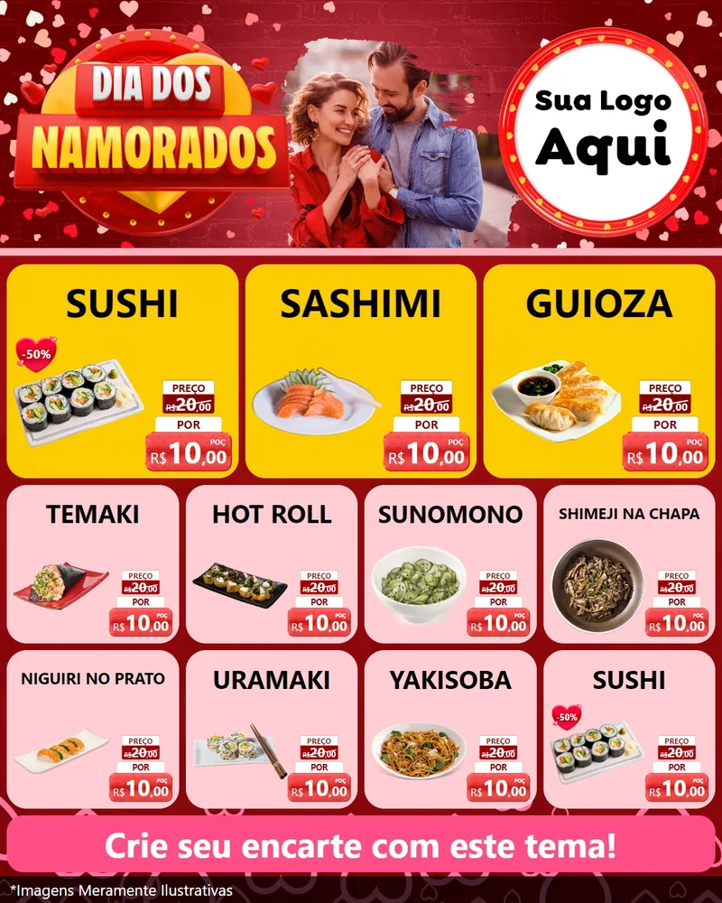 Modelo de Rede Social para Feed Instagram com o tema Dia Dos Namorados para Comida japonesa