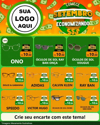 Modelo de Rede Social para Feed Instagram com o tema Comece Setembro Economizando para Óticas