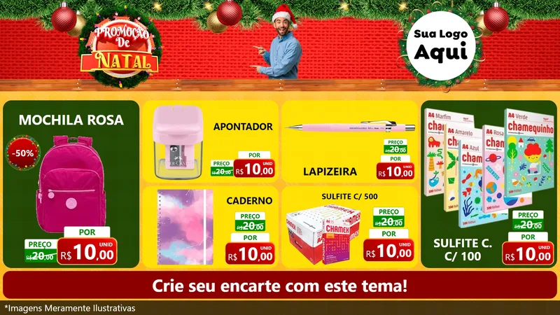 Modelo de TV para TV Horizontal com o tema Promoção de Natal para Papelaria