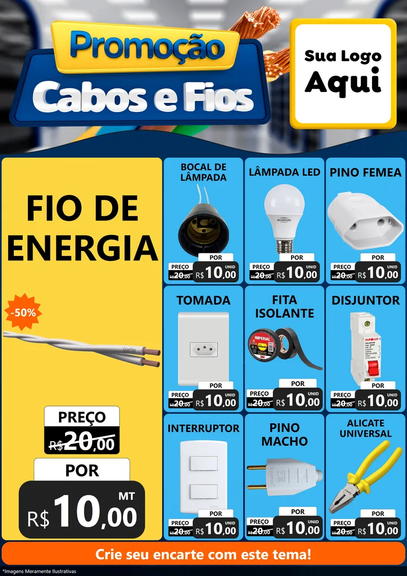 Modelo de Encarte para Encarte A4 Vertical com o tema Promoção Cabos e Fios - Construção / Elétrica para Materiais Elétricos
