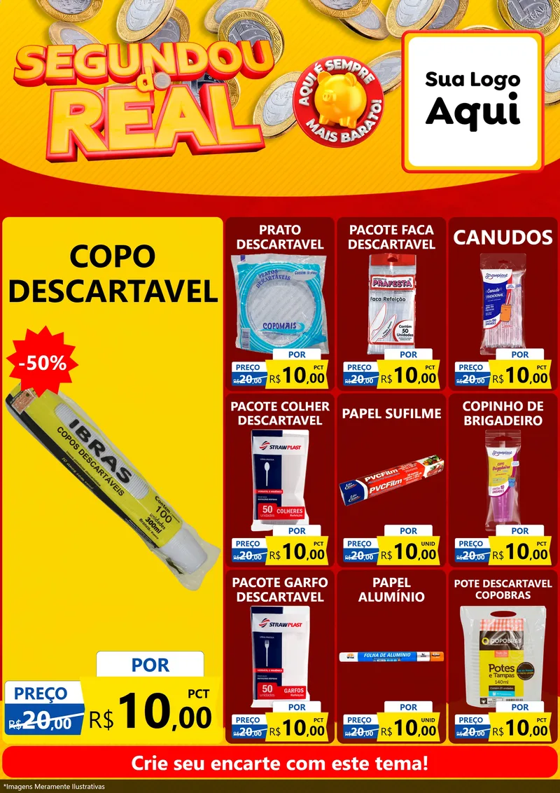 Modelo de Encarte para Encarte A4 Vertical com o tema Segundou do Real para Embalagens