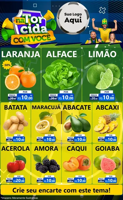 Modelo de Encarte para Encarte Grande com o tema Na Torcida Com Você - Copa para Hortifrúti