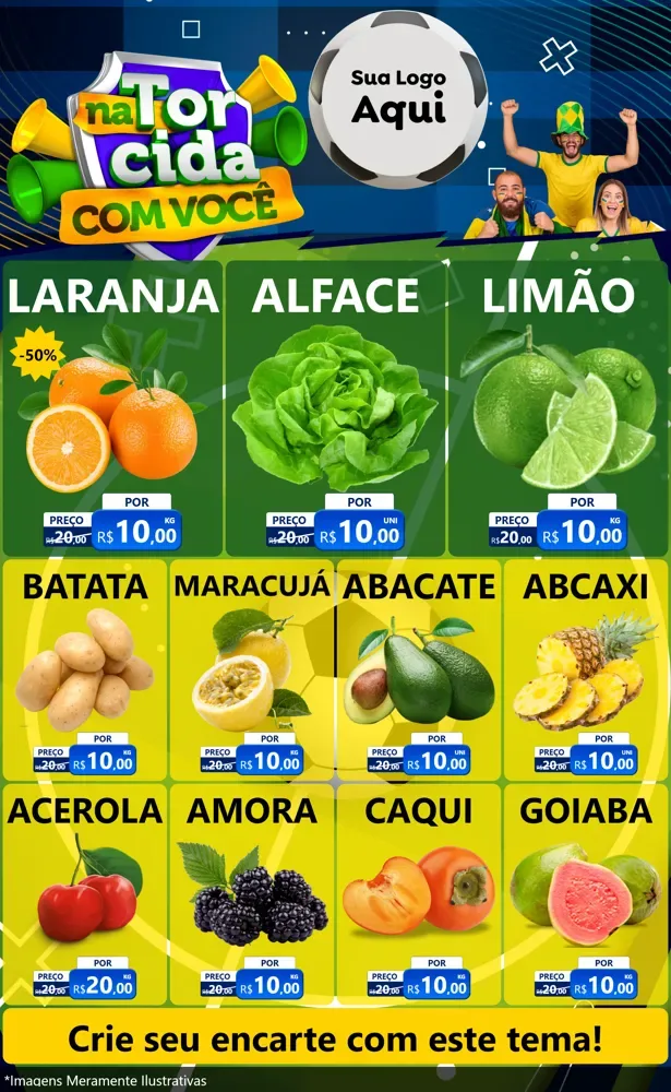 Modelo de Encarte para Encarte Grande com o tema Na Torcida Com Você - Copa para Hortifrúti