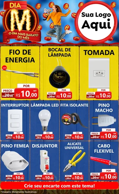Modelo de Encarte para Encarte Grande com o tema Dia M - O Dia Mais Barato Do Mês para Materiais Elétricos