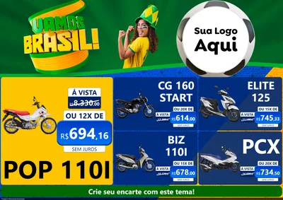 Modelo de Encarte para Encarte A4 Horizontal com o tema Vamos Brasil - Copa para Concessionaria de Motos